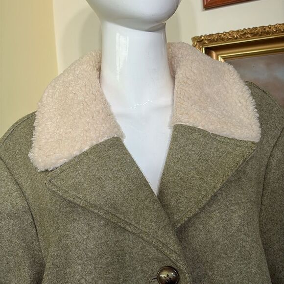 Old Navy Soft Brushed Sherpa Trim Aviator Style Bomber Jacket Moss Green - Picture 8 of 12